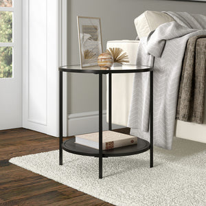 Homeroots 22" Black And Clear Glass And Steel Round End Table With Shelf   544199