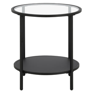 Homeroots 22" Black And Clear Glass And Steel Round End Table With Shelf   544199