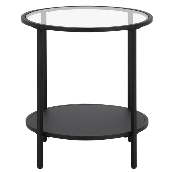 Homeroots 22" Black And Clear Glass And Steel Round End Table With Shelf   544199