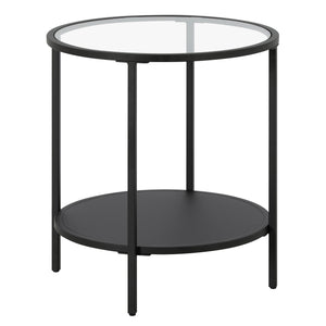 Homeroots 22" Black And Clear Glass And Steel Round End Table With Shelf   544199