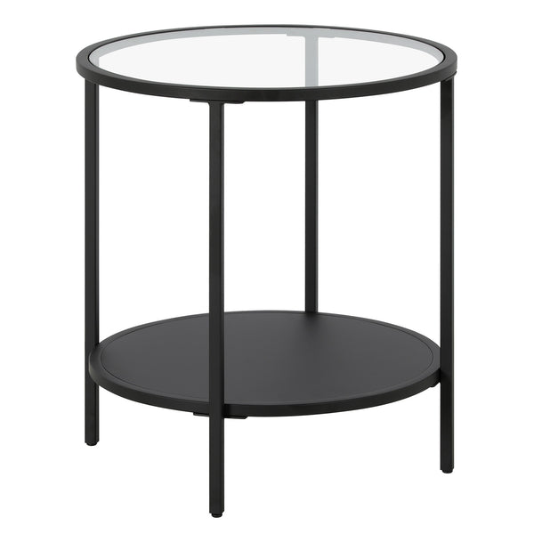 Homeroots 22" Black And Clear Glass And Steel Round End Table With Shelf   544199