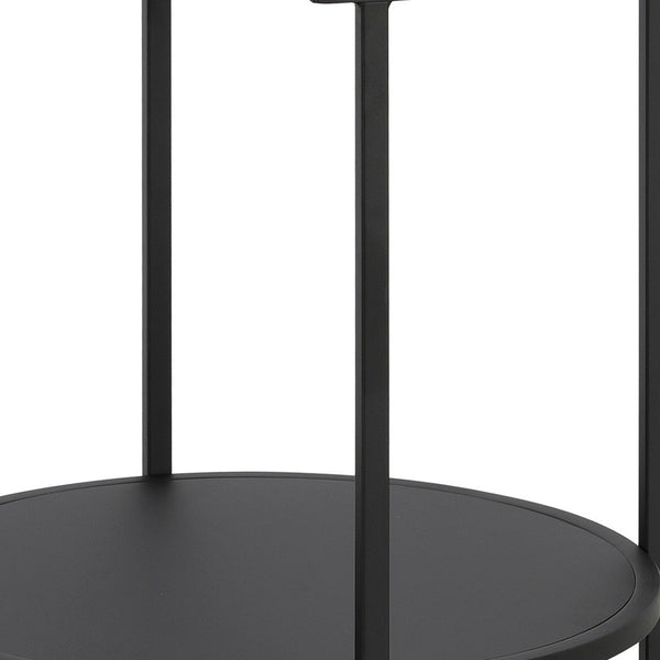Homeroots 22" Black And Clear Glass And Steel Round End Table With Shelf   544199