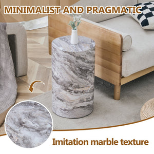 English Elm Simple Marble Textured Cylindrical Side Table Mdf Stone Look Accent for Modern Interiors W1151P291448