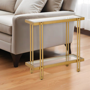 Homeroots 24" Brass And Clear Glass And Steel End Table With Shelf   544200