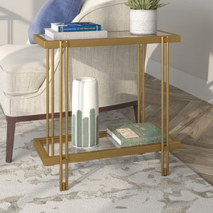 Homeroots 24" Brass And Clear Glass And Steel End Table With Shelf   544200