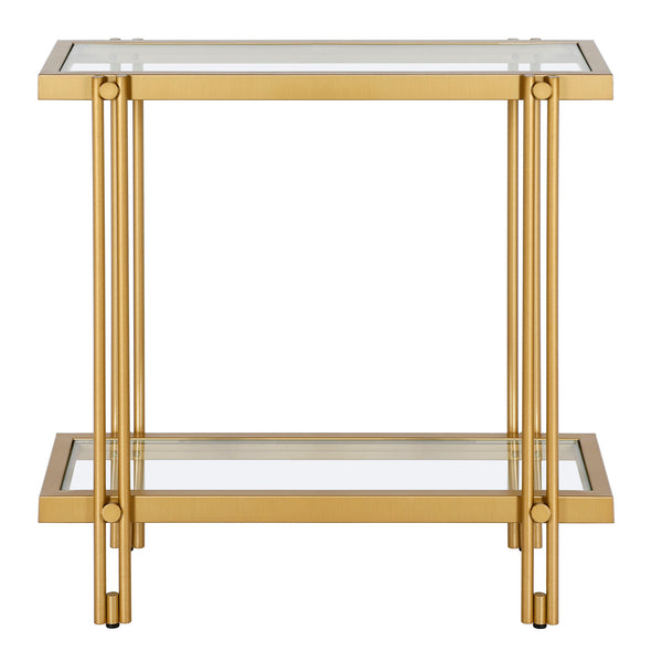 Homeroots 24" Brass And Clear Glass And Steel End Table With Shelf   544200