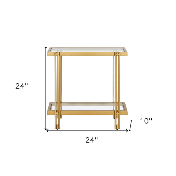Homeroots 24" Brass And Clear Glass And Steel End Table With Shelf   544200