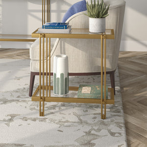 Homeroots 24" Brass And Clear Glass And Steel End Table With Shelf   544200