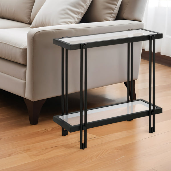 Homeroots 24" Black And Clear Glass End Table With Shelf   544201