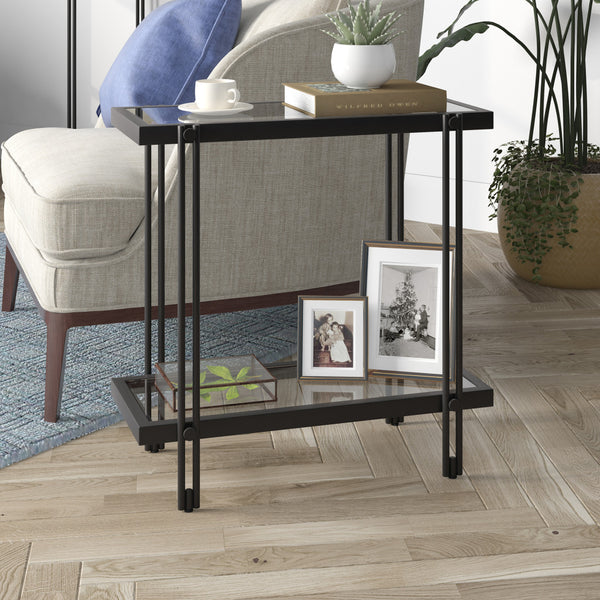 Homeroots 24" Black And Clear Glass End Table With Shelf   544201