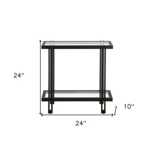 Homeroots 24" Black And Clear Glass End Table With Shelf   544201