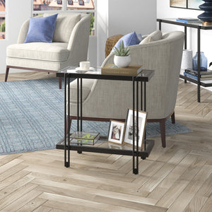 Homeroots 24" Black And Clear Glass End Table With Shelf   544201