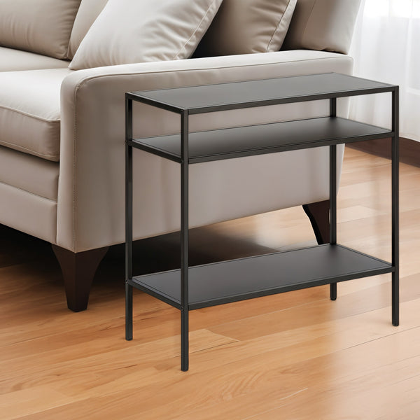 Homeroots 24" Black Steel End Table With Two Shelves   544203