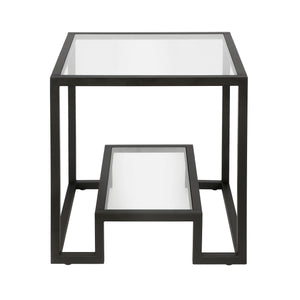 Homeroots 22" Black And Clear Glass And Steel Square End Table With Shelf   544206