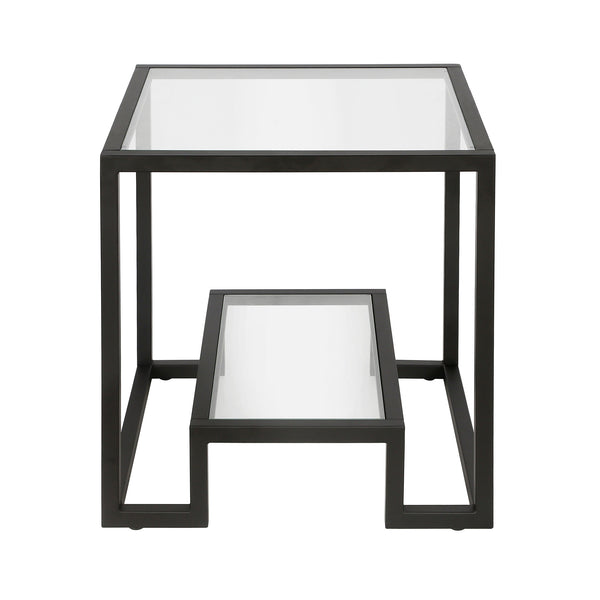 Homeroots 22" Black And Clear Glass And Steel Square End Table With Shelf   544206