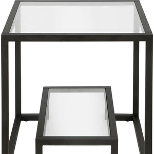 Homeroots 22" Black And Clear Glass And Steel Square End Table With Shelf   544206
