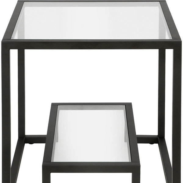 Homeroots 22" Black And Clear Glass And Steel Square End Table With Shelf   544206