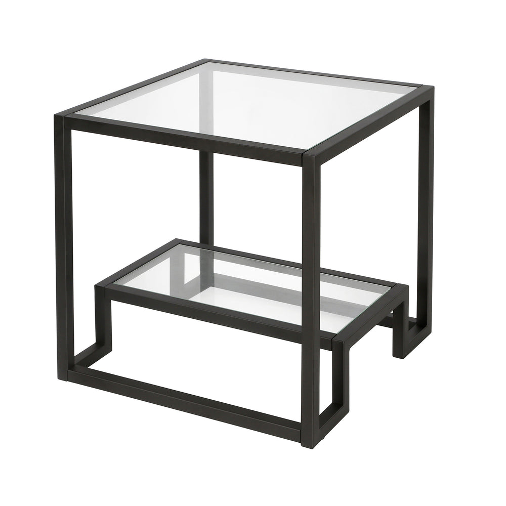 Homeroots 22" Black And Clear Glass And Steel Square End Table With Shelf   544206