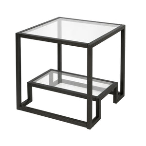 Homeroots 22" Black And Clear Glass And Steel Square End Table With Shelf   544206