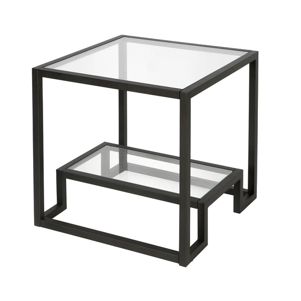 Homeroots 22" Black And Clear Glass And Steel Square End Table With Shelf   544206