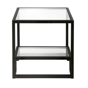 Homeroots 22" Black And Clear Glass And Steel Square End Table With Shelf   544206