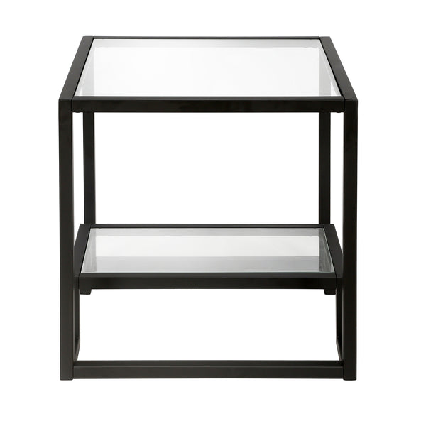 Homeroots 22" Black And Clear Glass And Steel Square End Table With Shelf   544206