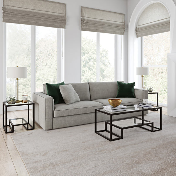 Homeroots 22" Black And Clear Glass And Steel Square End Table With Shelf   544206