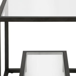 Homeroots 22" Black And Clear Glass And Steel Square End Table With Shelf   544206