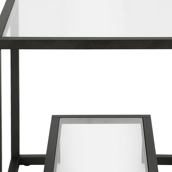 Homeroots 22" Black And Clear Glass And Steel Square End Table With Shelf   544206