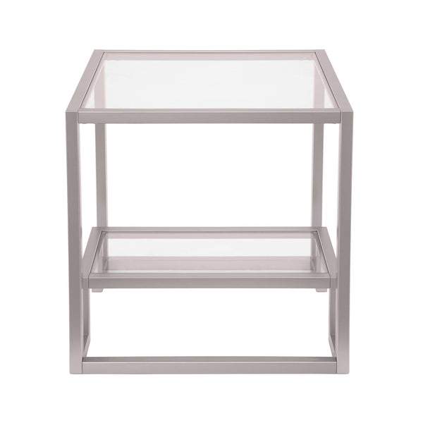 Homeroots 22" Nickel And Clear Glass And Steel Square End Table With Shelf   544208
