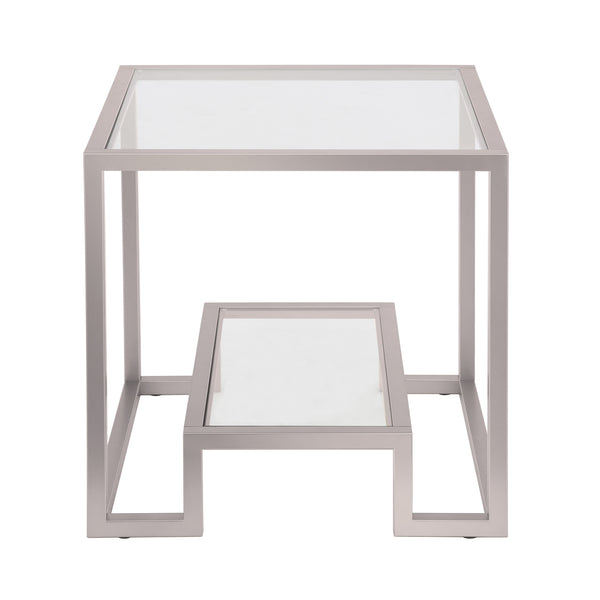 Homeroots 22" Nickel And Clear Glass And Steel Square End Table With Shelf   544208