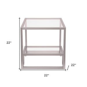 Homeroots 22" Nickel And Clear Glass And Steel Square End Table With Shelf   544208