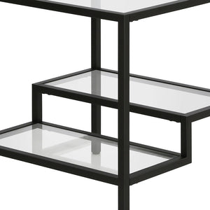 Homeroots 22" Black And Clear Glass And Steel Square End Table With Two Shelves   544210