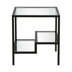 Homeroots 22" Black And Clear Glass And Steel Square End Table With Two Shelves   544210