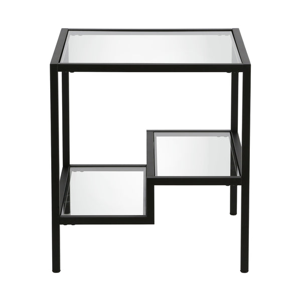 Homeroots 22" Black And Clear Glass And Steel Square End Table With Two Shelves   544210
