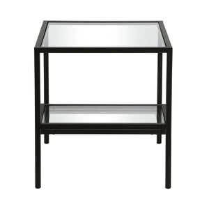 Homeroots 22" Black And Clear Glass And Steel Square End Table With Two Shelves   544210