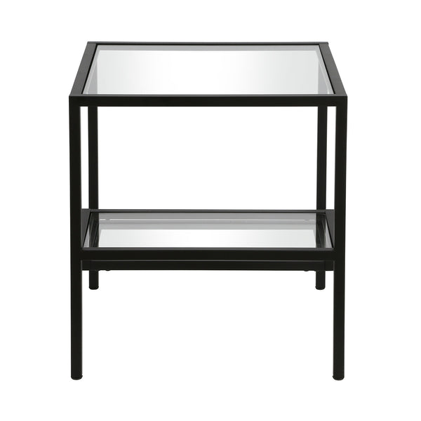 Homeroots 22" Black And Clear Glass And Steel Square End Table With Two Shelves   544210