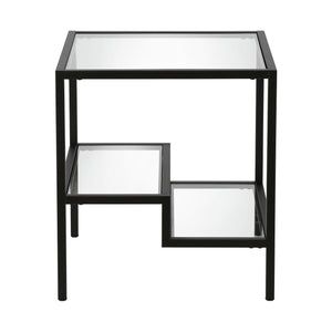 Homeroots 22" Black And Clear Glass And Steel Square End Table With Two Shelves   544210