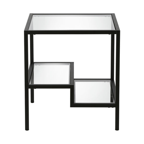 Homeroots 22" Black And Clear Glass And Steel Square End Table With Two Shelves   544210