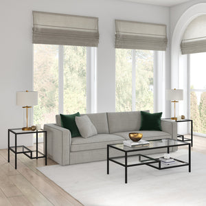 Homeroots 22" Black And Clear Glass And Steel Square End Table With Two Shelves   544210