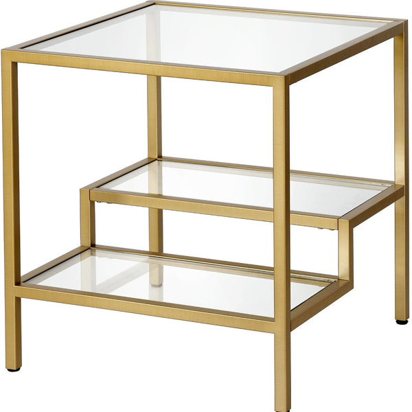 Homeroots 22" Brass And Clear Glass And Steel Square End Table With Two Shelves   544211