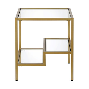 Homeroots 22" Brass And Clear Glass And Steel Square End Table With Two Shelves   544211