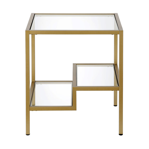 Homeroots 22" Brass And Clear Glass And Steel Square End Table With Two Shelves   544211