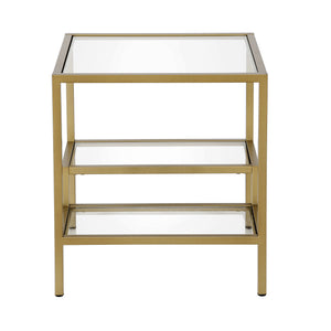 Homeroots 22" Brass And Clear Glass And Steel Square End Table With Two Shelves   544211