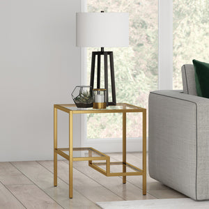 Homeroots 22" Brass And Clear Glass And Steel Square End Table With Two Shelves   544211