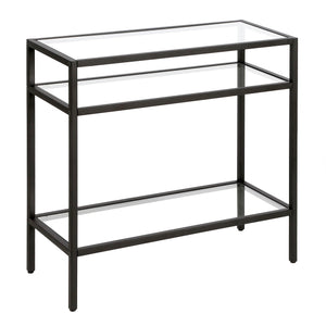 Homeroots 24" Black And Clear Glass And Steel End Table With Two Shelves   544212