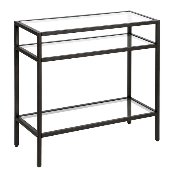 Homeroots 24" Black And Clear Glass And Steel End Table With Two Shelves   544212