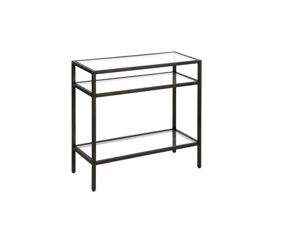 Homeroots 24" Black And Clear Glass And Steel End Table With Two Shelves   544212