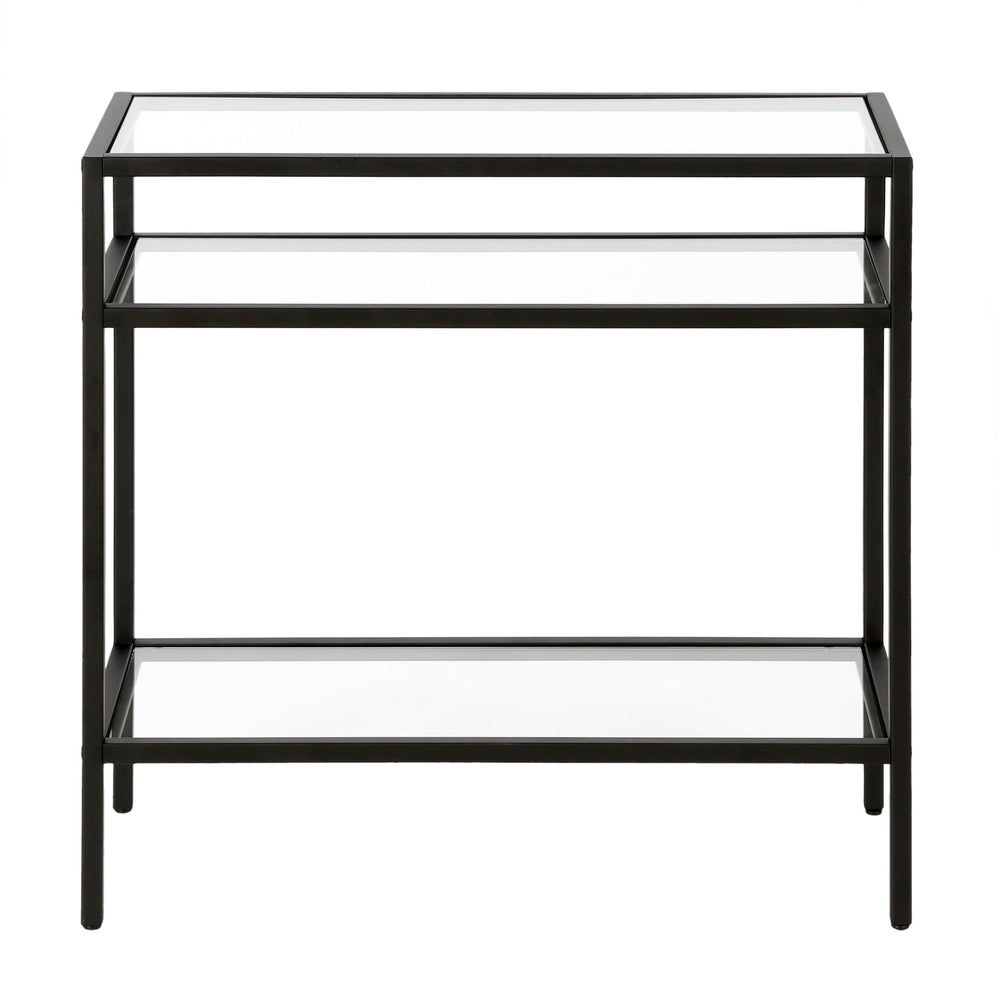 Homeroots 24" Black And Clear Glass And Steel End Table With Two Shelves   544212
