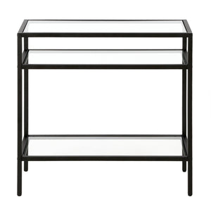 Homeroots 24" Black And Clear Glass And Steel End Table With Two Shelves   544212